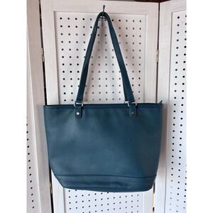 Jewell by Thirty-One Tote Bag Teal Pebbled Faux Leather Shoulder Purse 16x10